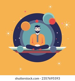 Man with beard in Yoga lotus pose, concept art, minimalist flat design, isolated from background, creative vector illustration.