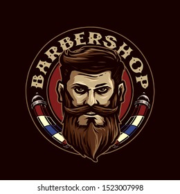 man with bearded and barbershop icon logo design