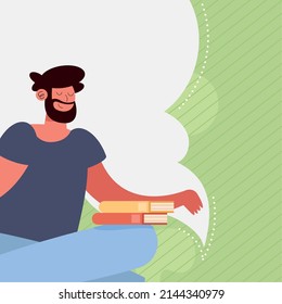 man bearded with books character