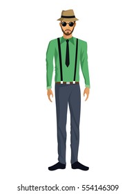 man bearded casual fashion hat glasses pants suspenders