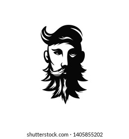 Man bearded face. Logo design on white background.