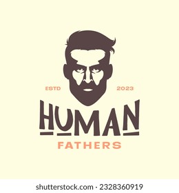 man bearded father great human head mascot vintage simple logo vector icon illustration