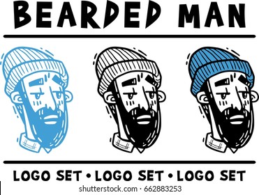 man bearded hipster blue set