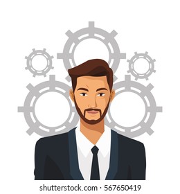man bearded suit business work team gear