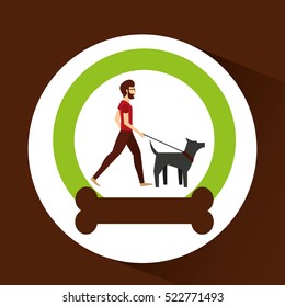 man bearded walking a gray dog vector illustration eps 10