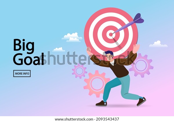 Man bearing a giant target on his back
alone. Challenge to win higher target. strong businessman carry big
target on his shoulder. Effort and ambition to reach goal. Flat
Cartoon Vector
Illustration.