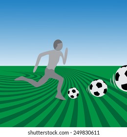 Man beating the ball, sky, field, ball Vector illustration