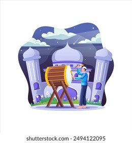 Man Beating Drum in Ramadan Night using vector view and modern style