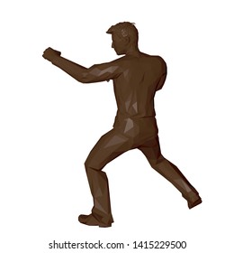 Man beats a punch. 3d Low poly vector illustration. Isolated on white background.