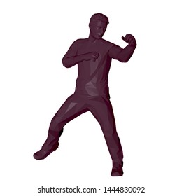 Man beats a punch. 3d Low poly vector illustration. Isolated on white background.