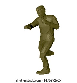 Man beats a punch. 3d Low poly vector illustration. Isolated on white background.