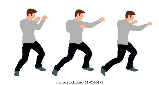 Man beats a punch. Isolated on white background. Vector illustration. Flat style.