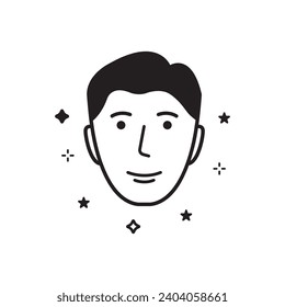 Hombre con el icono de la silueta de la piel de la belleza. Cara masculina fresca y saludable con pictograma cutáneo limpio. Cuidados faciales, Higiene Icono negro. Ilustración de vectores aislados.