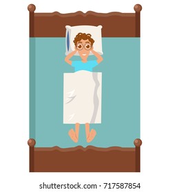 Man in bed with small blanket