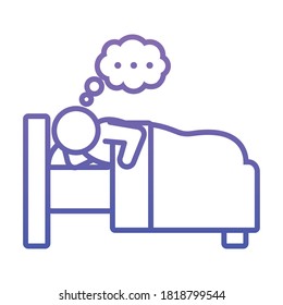 man in the bed thinking over white background, gradient style, vector illustration