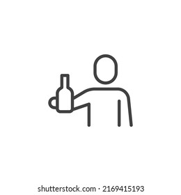 Man with beer bottle line icon. linear style sign for mobile concept and web design. Drinking alcohol outline vector icon. Symbol, logo illustration. Vector graphics
