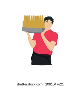 A man with a beer. Flat graphic drawing. 
