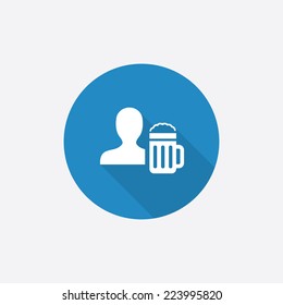 man with beer glass Flat Blue Simple Icon with long shadow, isolated on white background  