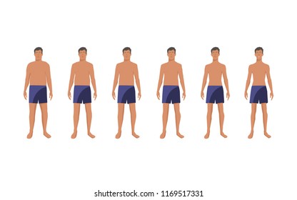 A man before and after a diet on an isolated background