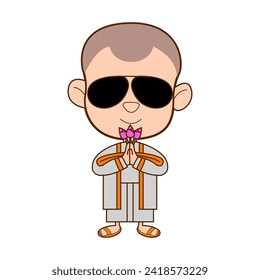Hombre antes de ordenar ser monje sostén loto,ilustración vectorial