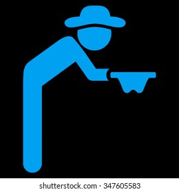 Man Beggar vector icon. Style is flat symbol, blue color, rounded angles, black background.