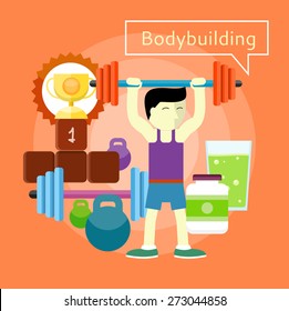 Man beginner bodybuilder. Bodybuilding concept. Can be used for web banners, marketing and promotional materials, presentation templates  