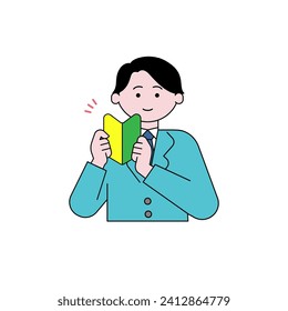 Man with beginner's mark illustration