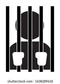 man behind bars, black and white, vector illustration