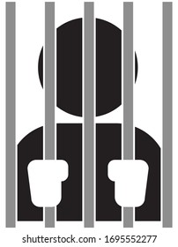 man behind bars, black and white, vector illustration