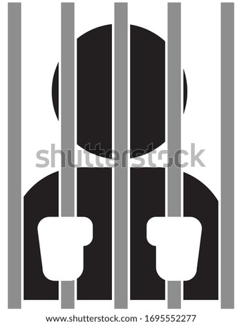 man behind bars, black and white, vector illustration