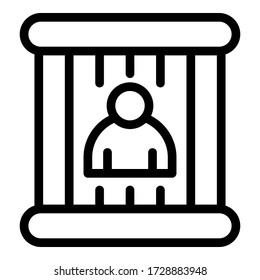 Man behind bars icon. Outline man behind bars vector icon for web design isolated on white background