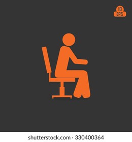 The man behind the computer desk icon, vector illustration. Flat design style.