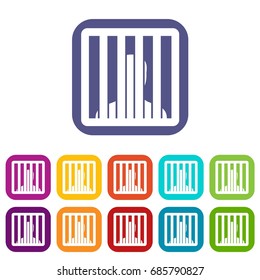 Man behind jail bars icons set vector illustration in flat style in colors red, blue, green, and other