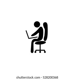 the man behind the laptop, desktop, vector icon
