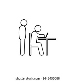 a man behind the laptop icon. Simple thin line, outline vector of People icons for UI and UX, website or mobile application