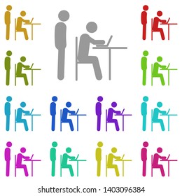 a man behind the laptop multi color icon. Simple glyph, flat vector of people icons for UI and UX, website or mobile application on white background