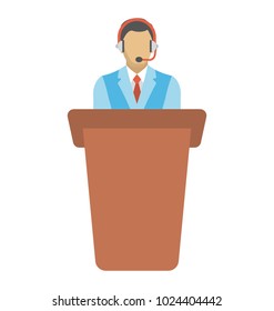 Man behind podium giving speech  flat design icon 