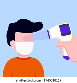 man is being checked for body temperature with a thermometer infrared vector illustration