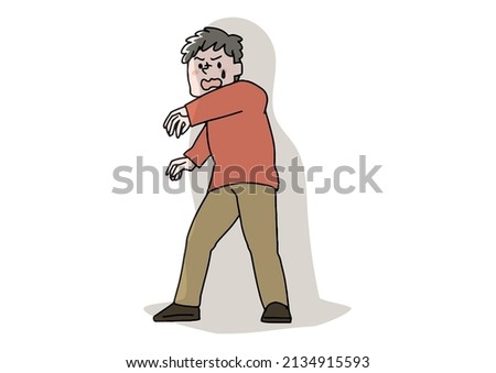 A man being cornered, a comical handwritten person, a vector, a simple coloring of a line drawing
