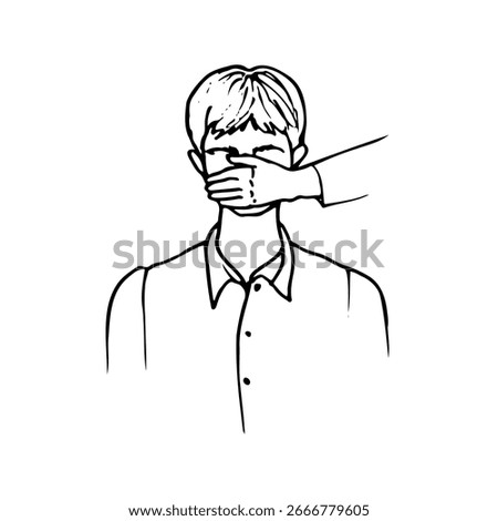 man being gagged - hand drawn doodle sketch