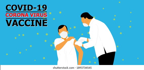 A man is being injected with the covid-19 vaccine by a Doctor in clinic to stop the spread of coronavirus disease, best for banner or poster of covid-19 vaccine counseling