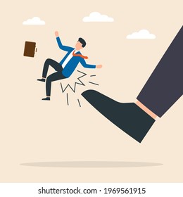 Man being kicked by boss. Kicked employees out of the company. Vector illustration