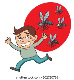 Man Being Mosquito Chased, vector illustration cartoon