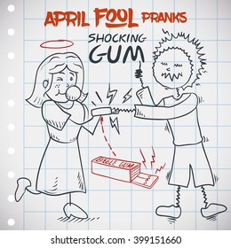 Man being pranked by his girlfriend in April Fools' Day with classic shocking gum jape.