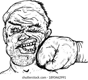 A man being punched in the face. Hand drawn vector illustration.