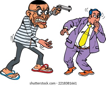 man being robbed by thief at gunpoint  Vector illustration and simple gradients  Each in separate layer for easy editing 