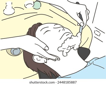 A man being shaved at a barber shop