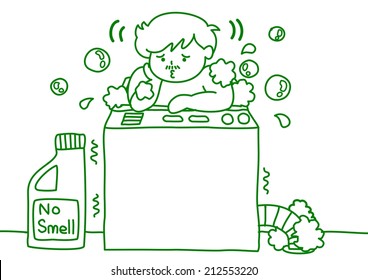 man being washed in laundry
