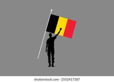 Um homem com bandeira da Bélgica, Bandeira da Bélgica símbolo nacional ilustração Vetor, Retângulo Bélgica bandeira ilustração, Vetor plano ilustração
