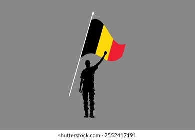 Um homem com bandeira da Bélgica, Bandeira da Bélgica símbolo nacional ilustração Vetor, Retângulo Bélgica bandeira ilustração, Vetor plano ilustração
